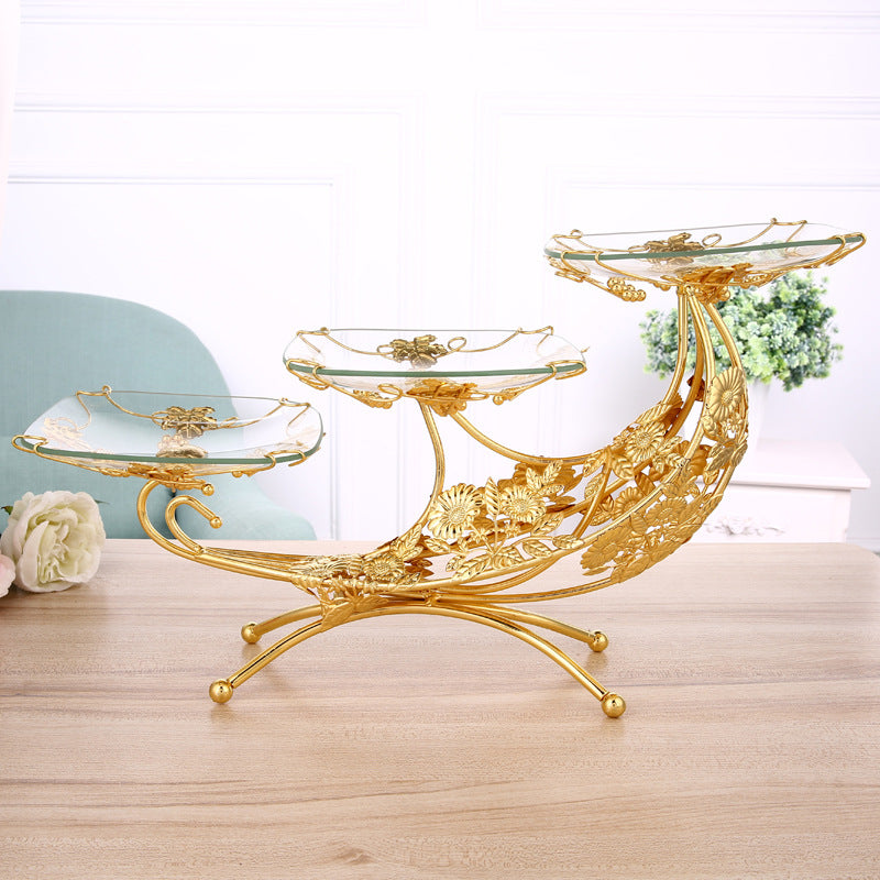 3-Tier Glass Dessert Display Stand with Elegant Gold Floral Base