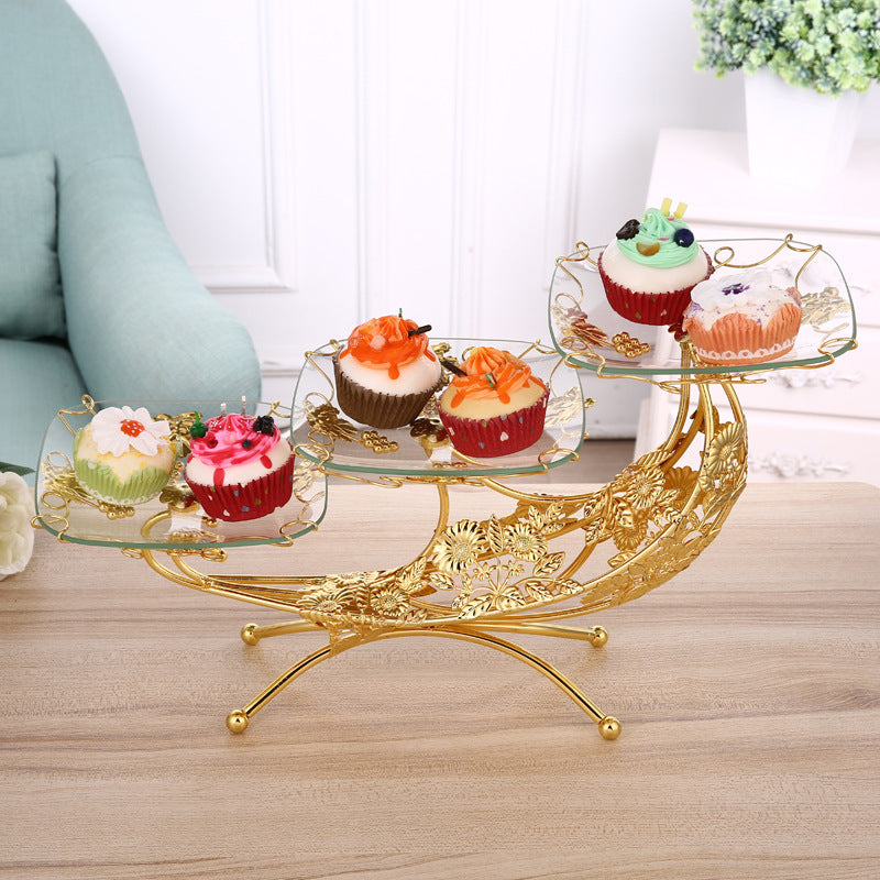 Cupcake and Dessert Display on 3-Tier Gold Glass Stand