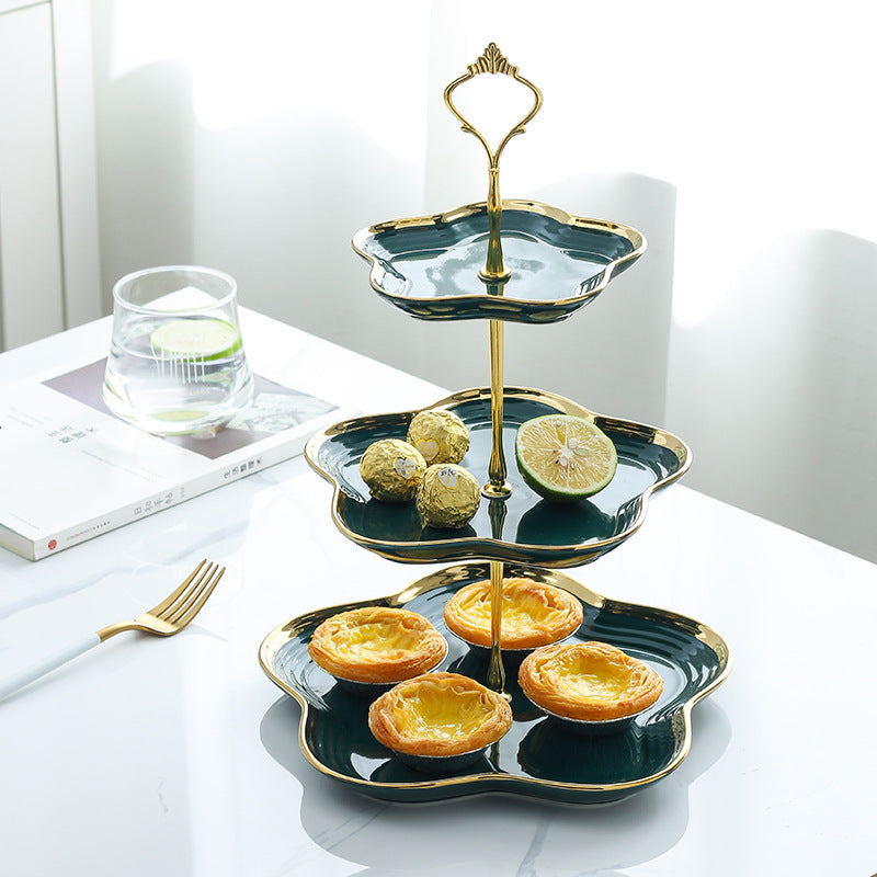 Elegant green ceramic tray with gold trim for cupcakes, fruit, or snacks