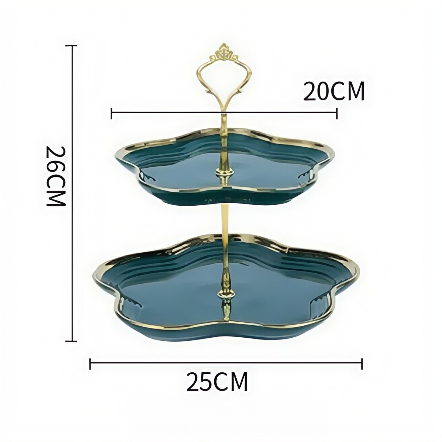 2-tier green dessert and fruit stand with gold floral frame, luxury ceramic cake holder