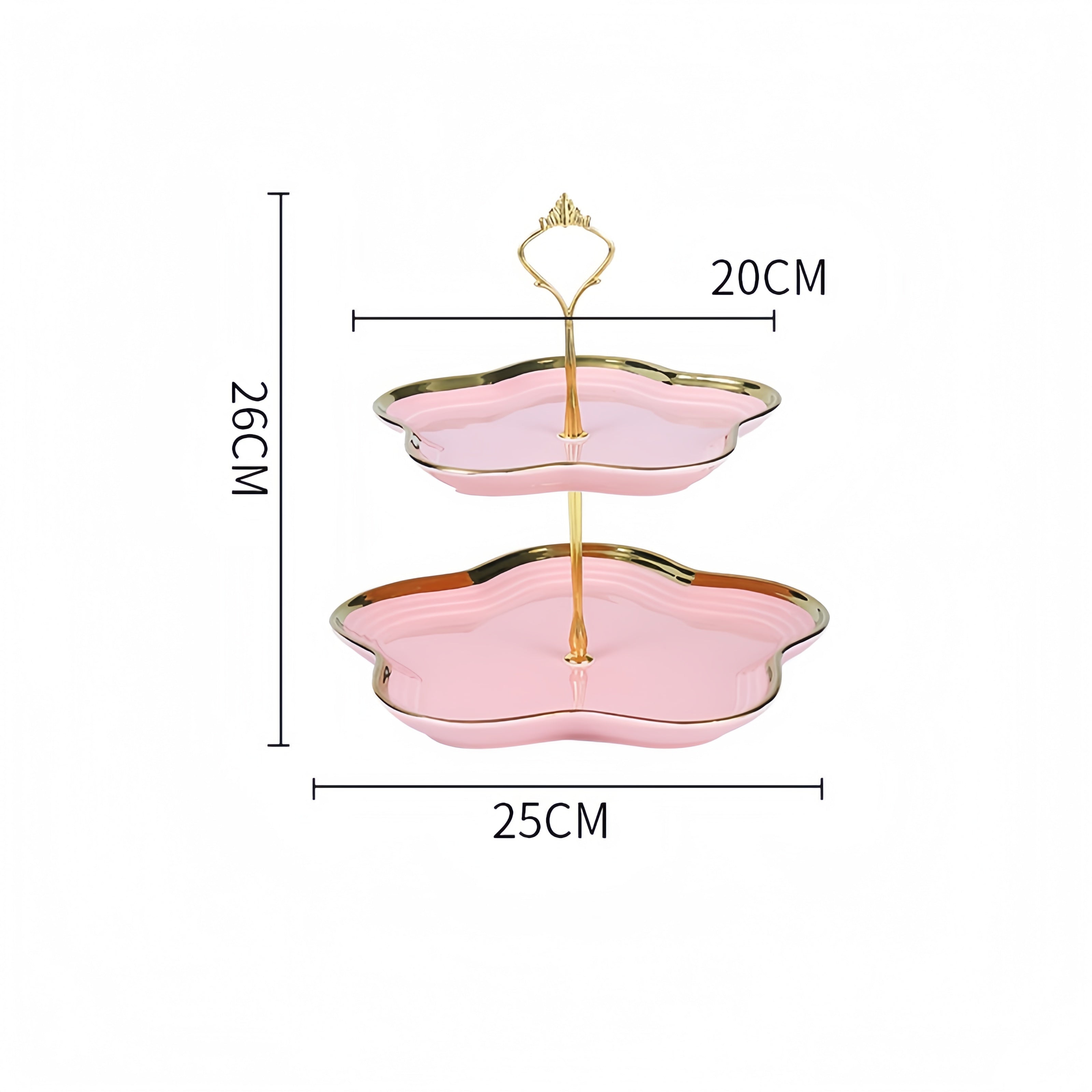 Pink double layer ceramic dessert stand with gold edge, floral tea table fruit platter tray