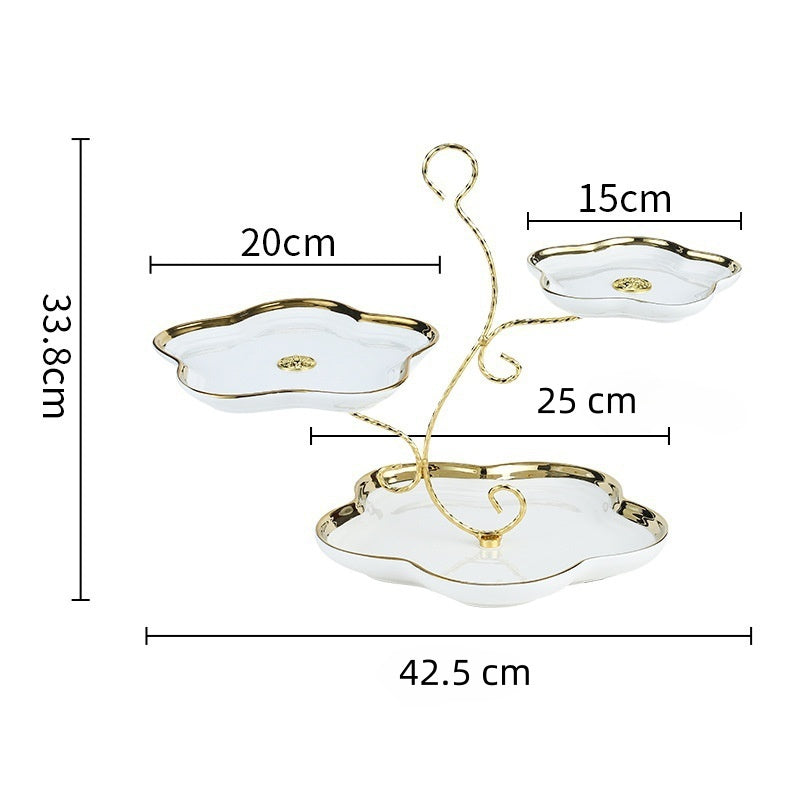 White three-tier serving tray size guide for dessert display